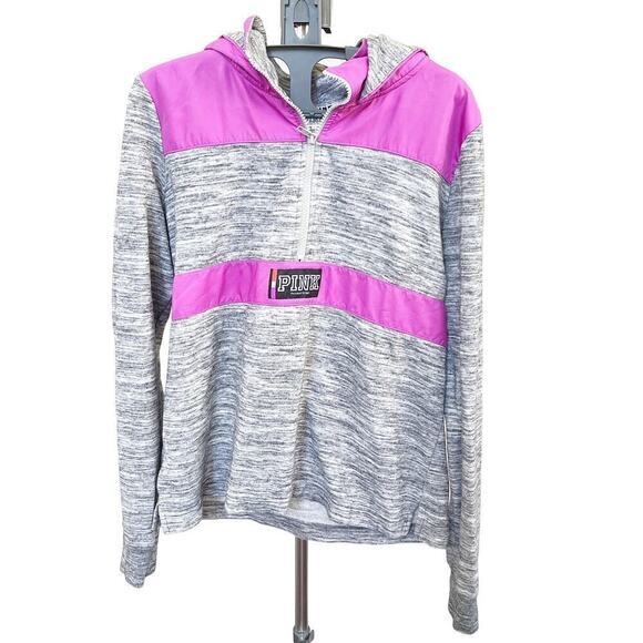 Victoria's Secret Pink Ultimate quarter zip pull‎ over jacket gray Sz M running - Picture 1 of 6